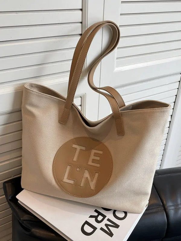 Logo Leather Straps Canvas Tote Bag Discount