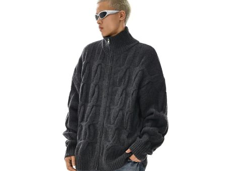 Cable Knitwear Full-Zip Sweater Hot on Sale