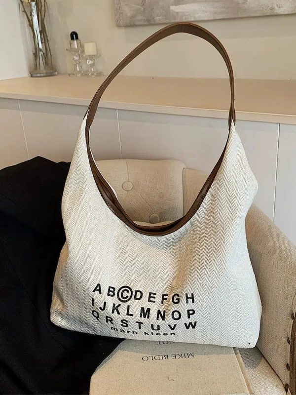 Alphabet Print Hobo Canvas Bag Online now