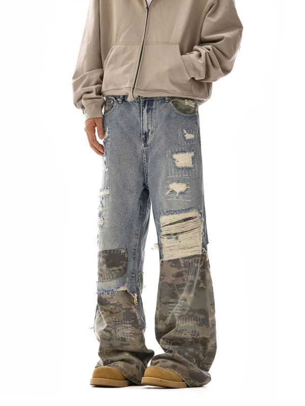 Camouflage Patchwork Jeans Fashion