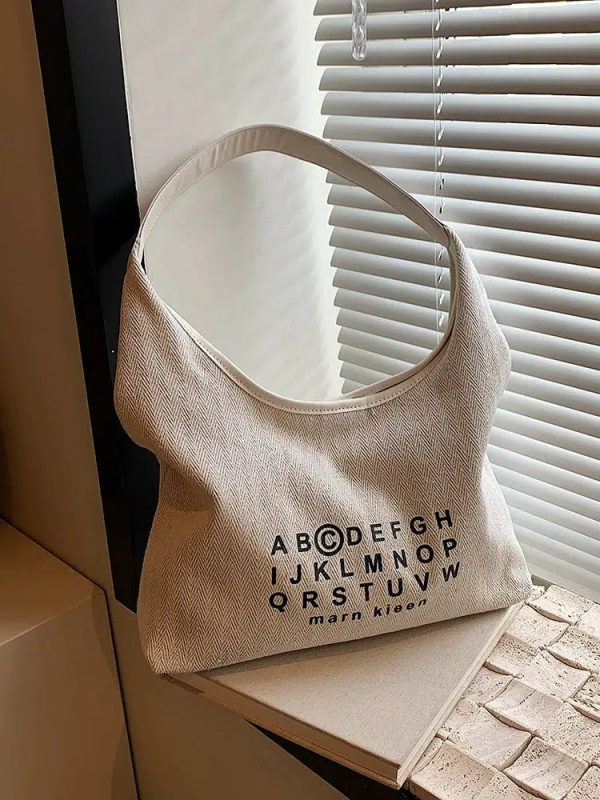 Alphabet Print Hobo Canvas Bag Online now