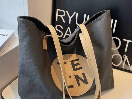 Logo Leather Straps Canvas Tote Bag Discount