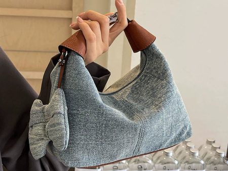 Bow Accent Handmade Denim Bag For Cheap