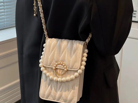 Pearl Chain Strap Quilted Mobile Phone Bag Online now