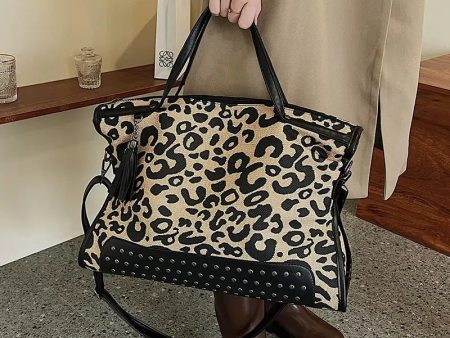 Studded Embellished Leopard Tote Bag Fashion