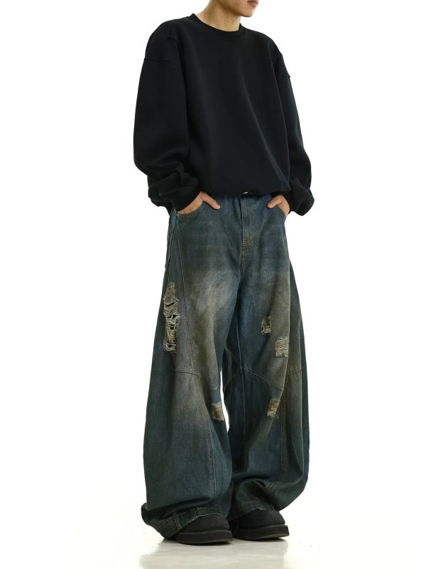 Wide-Leg Distressed Denim Pants For Sale