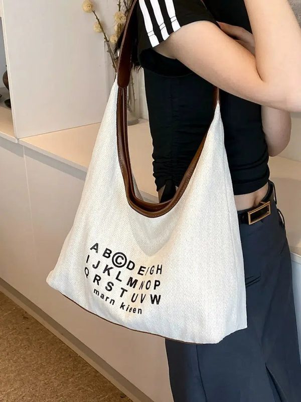 Alphabet Print Hobo Canvas Bag Online now