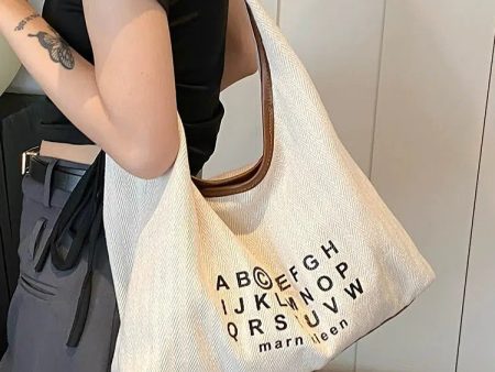 Alphabet Print Hobo Canvas Bag Online now