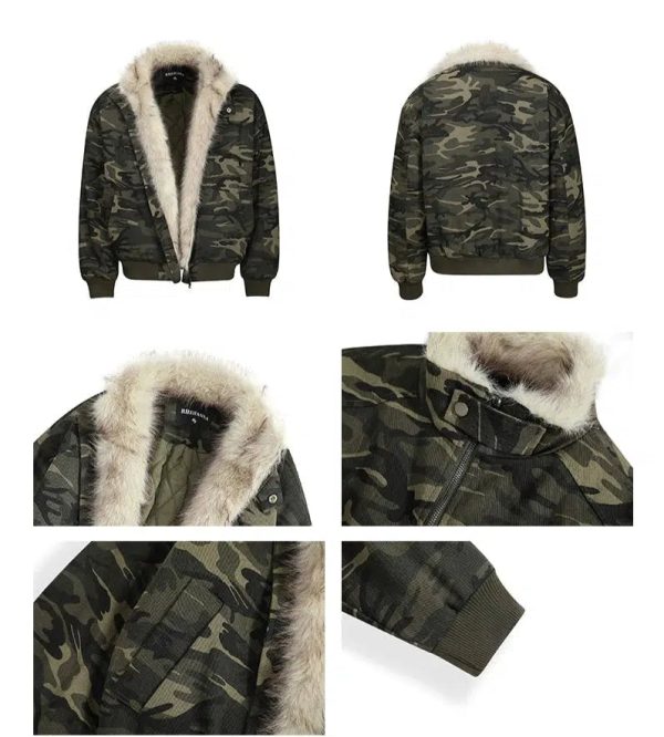 Camouflage Jacket with Faux Fur Collar Online Hot Sale