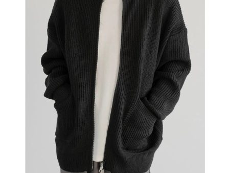 Zip-Up Ribbed Knit Jacket For Sale