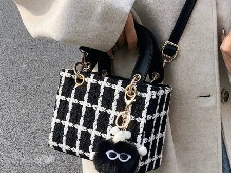 Plush Charm Checkered Bucket Handbag For Cheap