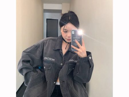 Button Closure Oversized Denim Jacket Hot on Sale