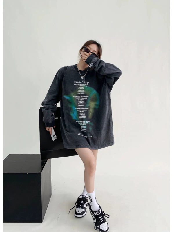 Casual Graphic Print Long Sleeve Top For Cheap