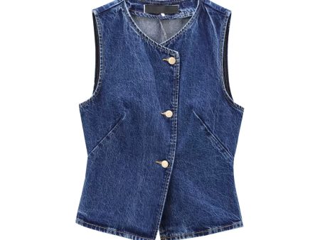 Button-Front Denim Vest Online now