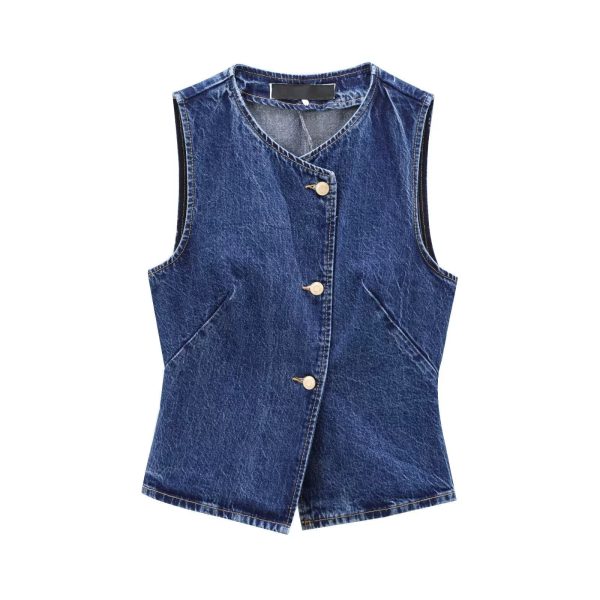 Button-Front Denim Vest Online now