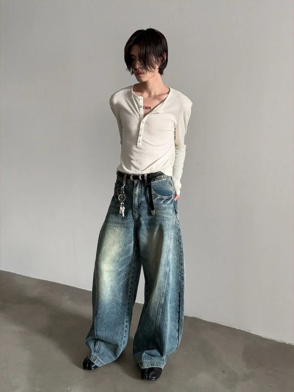 Wide-Leg Vintage Distressed Jeans Sale