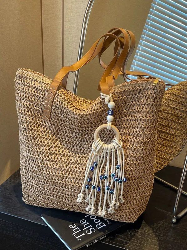 Tassel Charm Handwoven Tote Bag For Sale