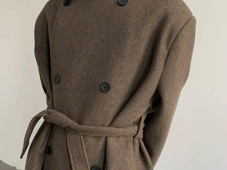 Wool Double-Breasted Coat with Belt Online Hot Sale