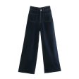 Button Closure Wide-Leg Denim Pants For Sale