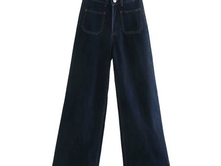 Button Closure Wide-Leg Denim Pants For Sale