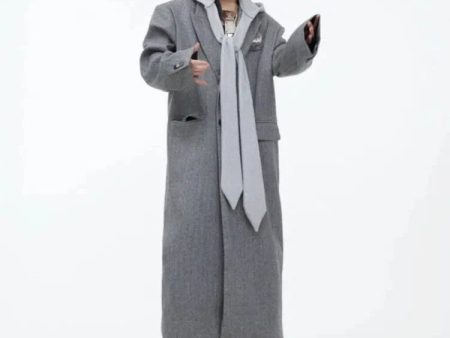 Attached Scarf Long Overcoat Hot on Sale