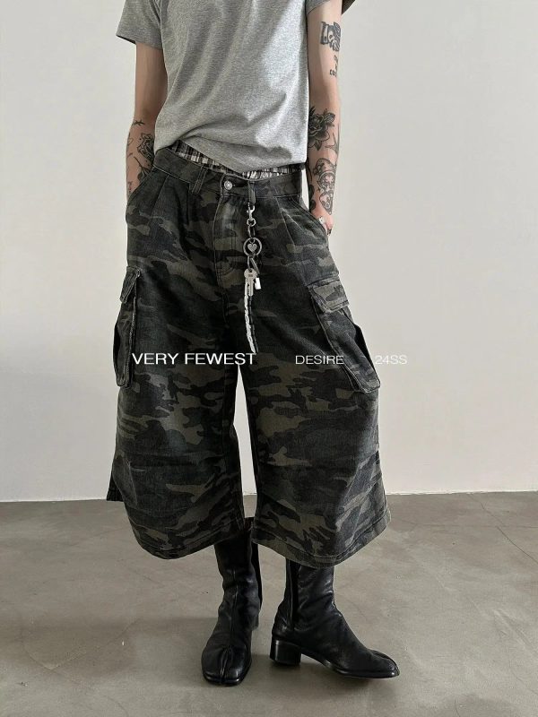 Washed Camouflage Pleated Cargo Pants Online Hot Sale