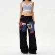 Wide-Leg Patchwork Denim Pants Cheap