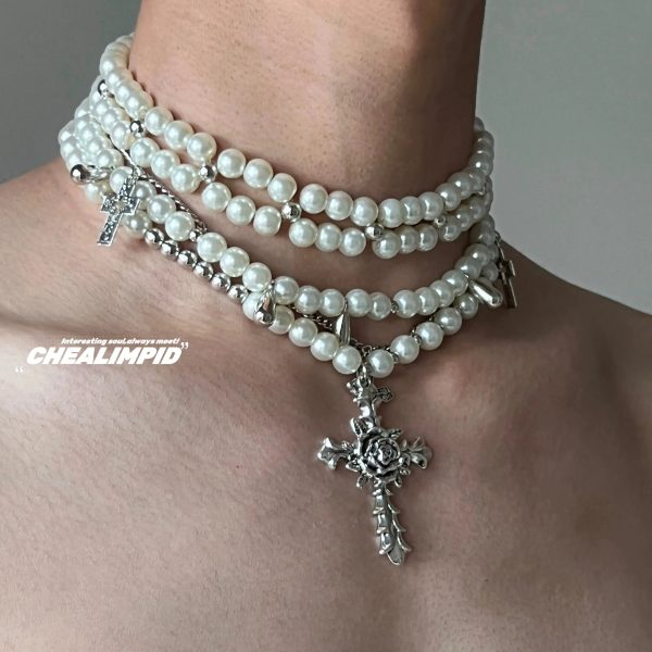 Vintage Cross Pendant Pearl Necklace Online now