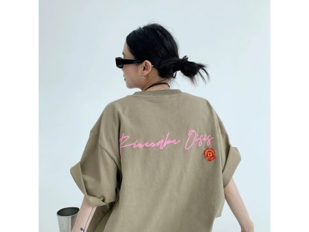 Back Lettering Embroidered T-shirt Hot on Sale