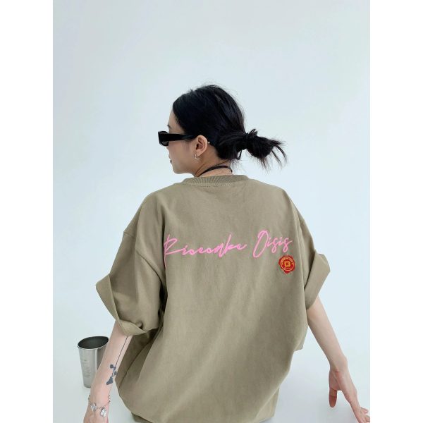 Back Lettering Embroidered T-shirt Hot on Sale