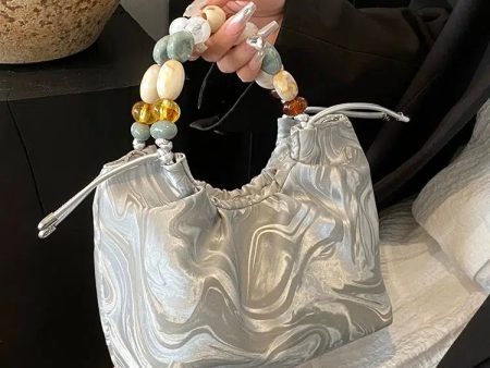 Beaded Handle Marbled Handbag For Cheap