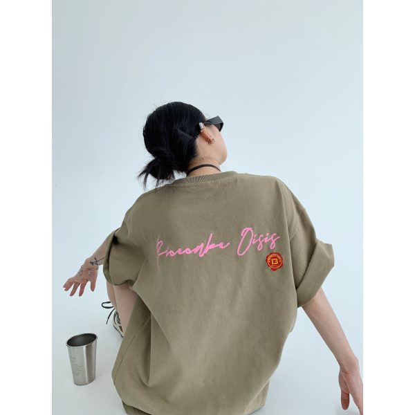 Back Lettering Embroidered T-shirt Hot on Sale