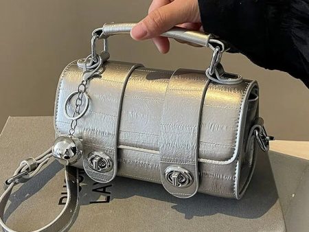 Chain Accent Handle Barrel Bag For Discount