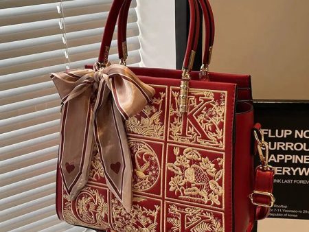 Bow Embroidered Tote Handbag Online Hot Sale