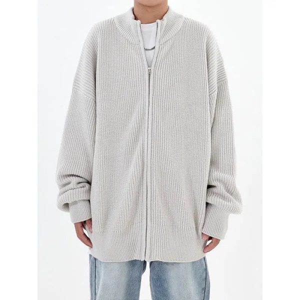 Zip-Up Ribbed Knit Cardigan Supply