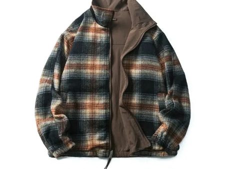 Zipper Front Reversible Plaid Jacket Sale