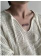 V-Neck Loose Knit Sweater with Hollow Design For Sale