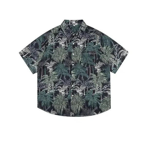 Tropical Palm Print Short Sleeve Shirt Hot on Sale