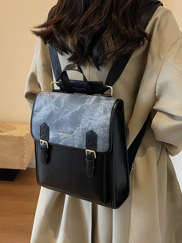 Buckles Leather Flap Backpack Sale