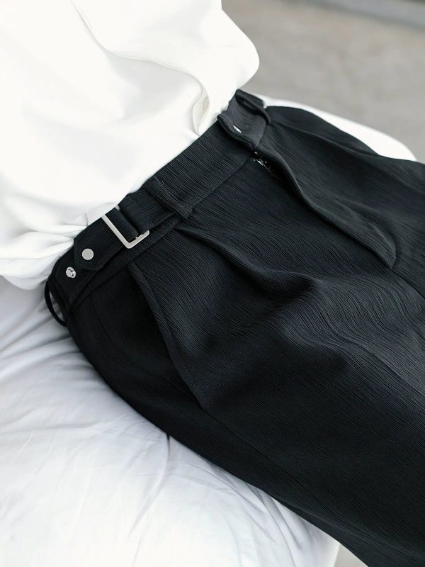 Textured Fabric Wide-Leg Casual Pants For Sale