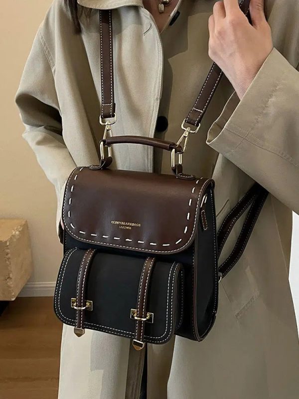 Buckle Straps Vintage Leather Backpack on Sale