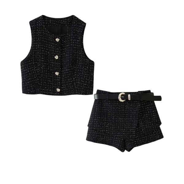 Tweed Vest and Shorts Set Cheap