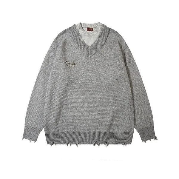 Two Piece Crew Neck Ripped Sweater Discount