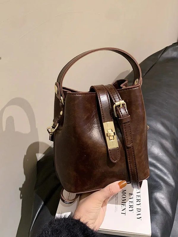 Stylish Metal Buckle Bucket Shaped Bag on Sale