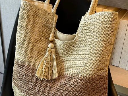 Tassel Decor Handwoven Straw Tote Bag For Discount