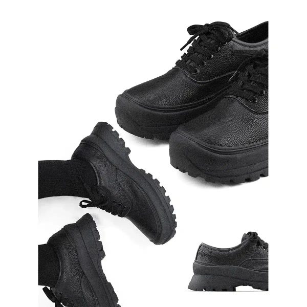 Black Lace-up Leather Shoes Hot on Sale