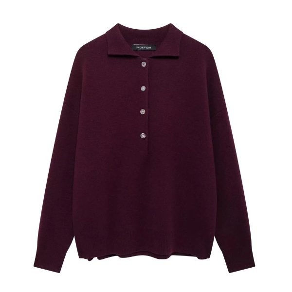 Button Front Collared Knit Sweater For Sale