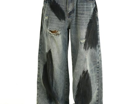 Wide-leg Distressed Paint-splatter Jeans Online Sale