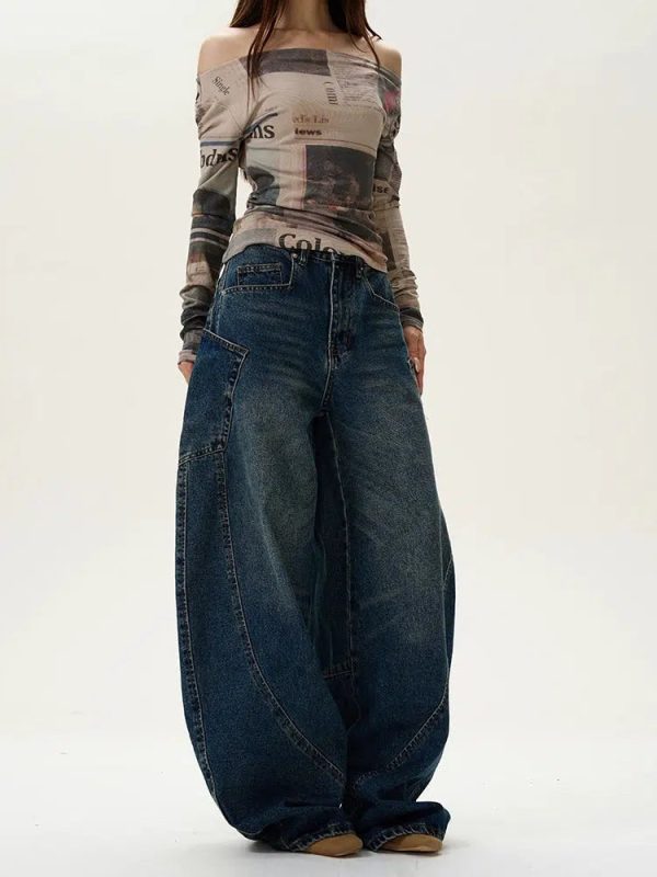 Wide-leg Scimitar Denim Pants Online Hot Sale