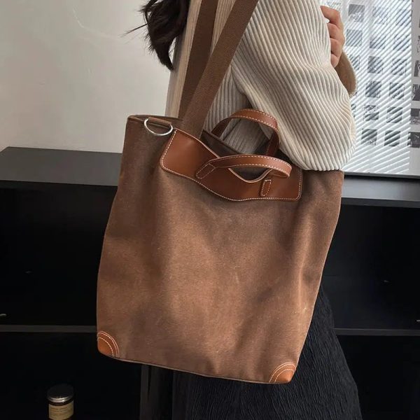 Canvas Leather-Trim Bucket Bag Hot on Sale